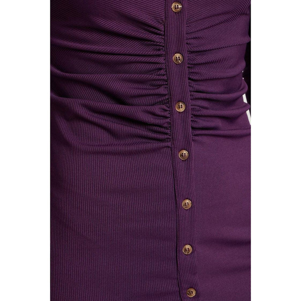 Button Front Ruched Short Dress - Berry - Willow and Vine