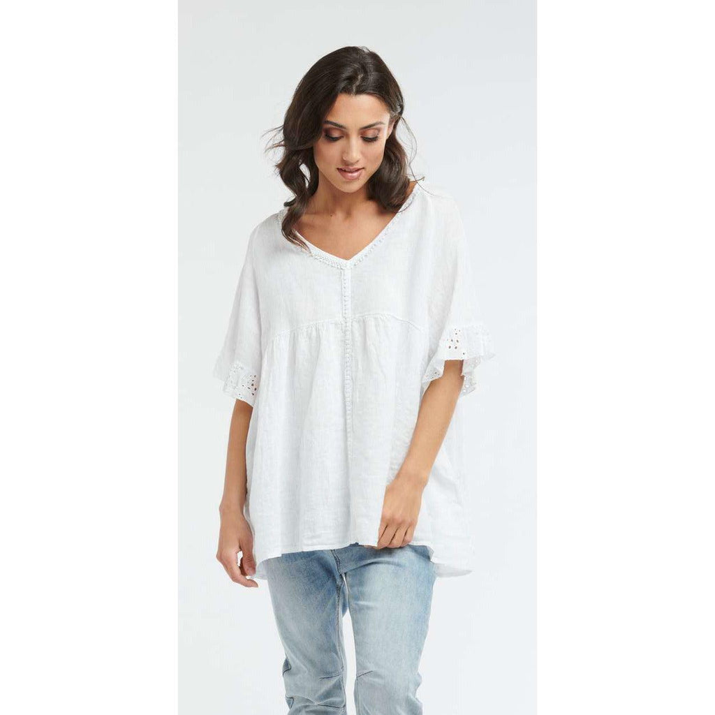 Linen Flossy Shirt -White - Willow and Vine