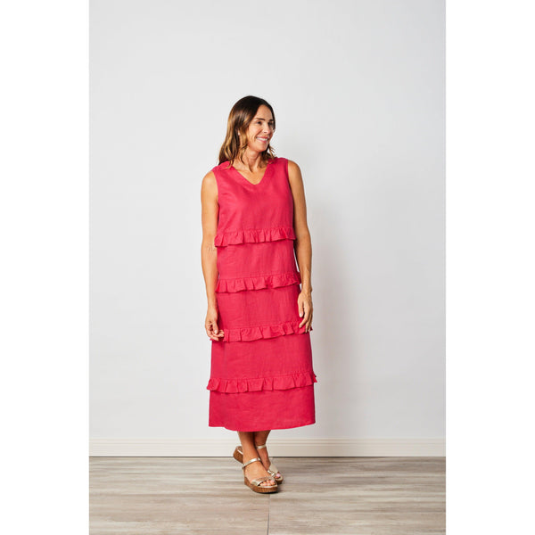 Linen Longline Frill Dress - Fuschia - Willow and Vine