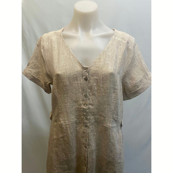 Linen V-Neck Button Through Dress - Sandshell Marle - Willow and Vine