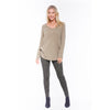 Long Sleeve V-Neck Applique Tee - Khaki - Willow and Vine