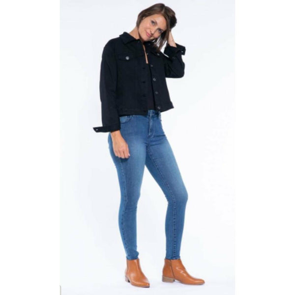Stretch Cotton Jean Jacket - Black - Willow and Vine
