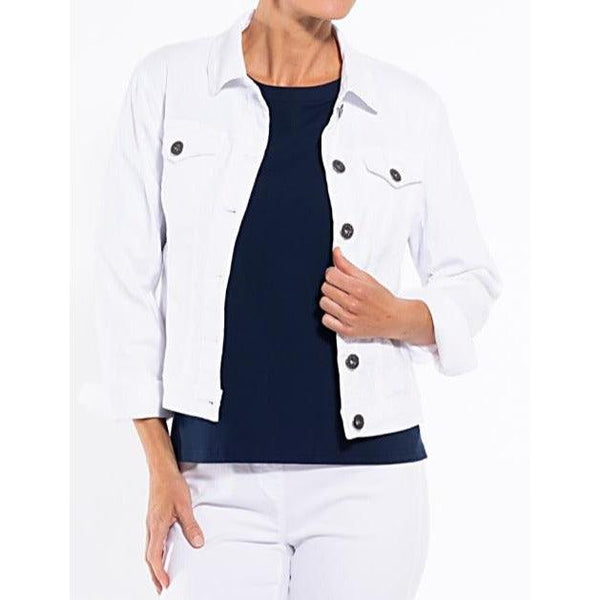 Stretch Cotton Jean Jacket - White - Willow and Vine
